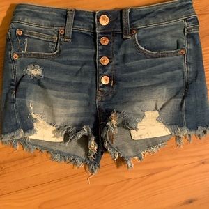 American Eagle Button Fly distressed denim shorts